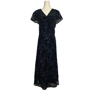 Vintage JM Collection Women's Black Velvet Burnout Floral Maxi Dress Size 14